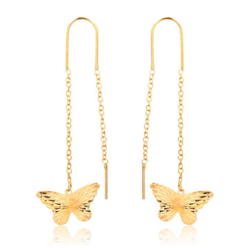 18K Gold Layered Oro Laminado Texturized Butterfly Design Long Threader Earrings Wholesale 21.0449